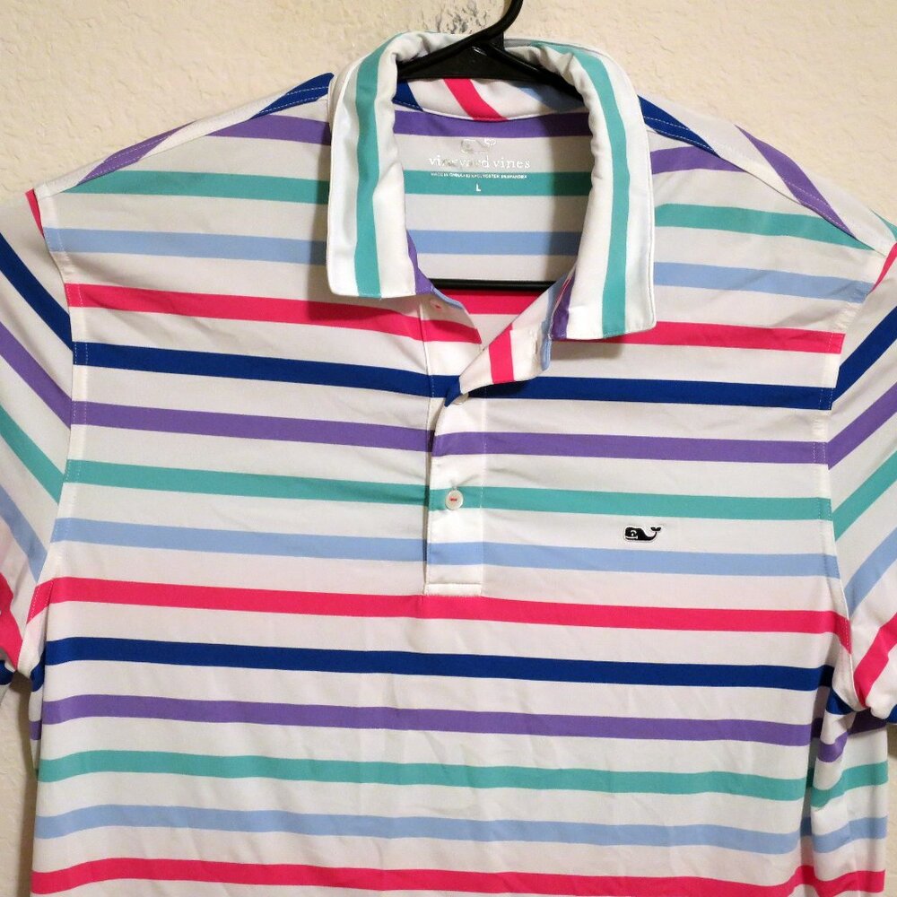 Vineyard Vines Shirt Men Large Short Sleeve Performance Golf Polo White Stripe